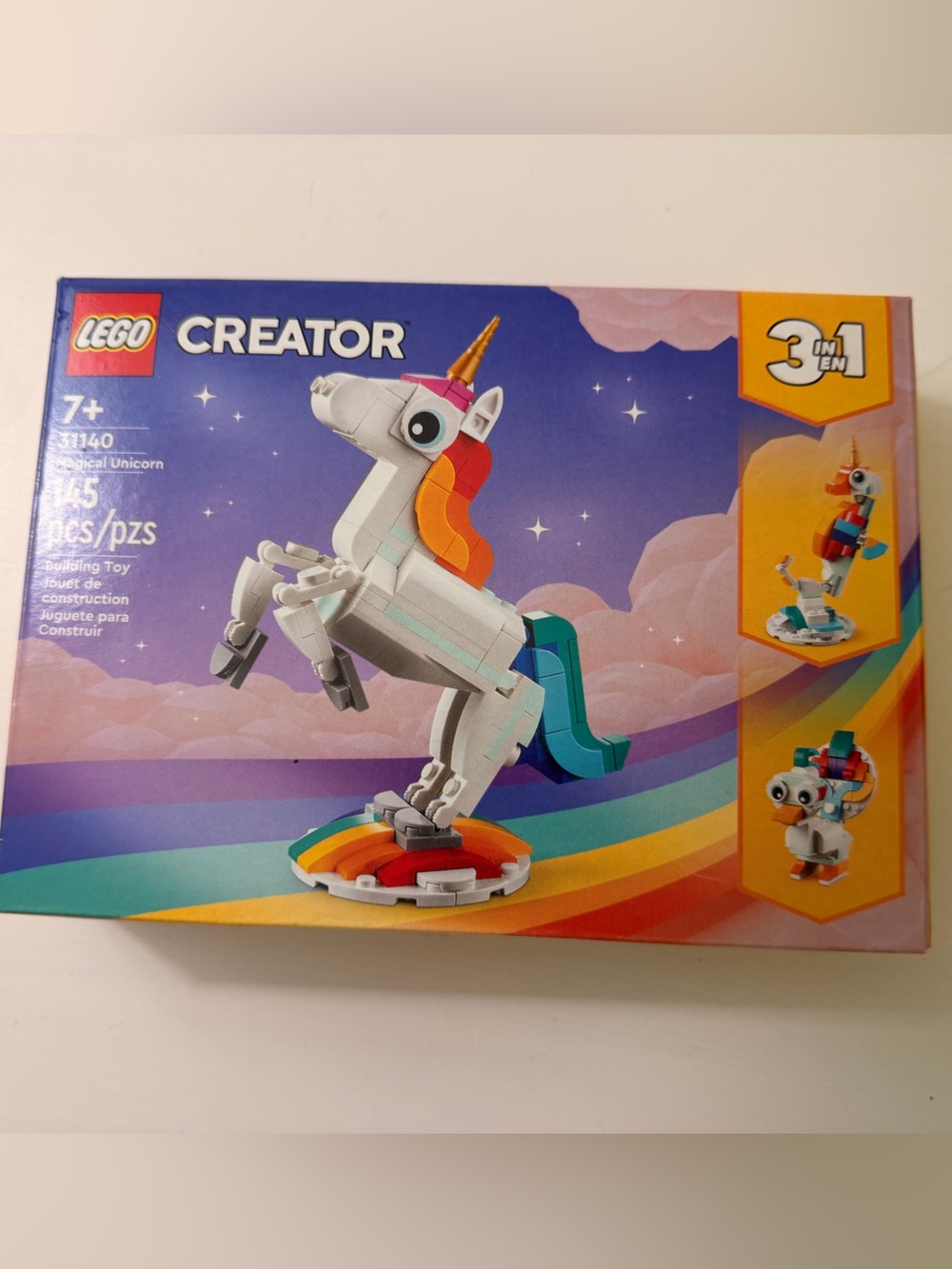 LEGO Creator 3 in 1 Magical Unicorn Toy, Transforms to Seahorse to Peacock 31140
